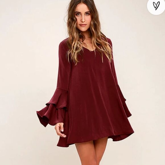 Lulu's Dresses & Skirts - Lulus Dress Get a Glimpse Burgundy Mini sz S NWT